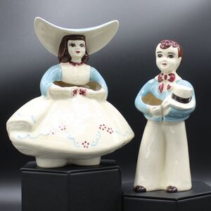 Vintage Goldammer Ceramic Bud Vase Planter Southern Belle Girl Boy Blue & White
